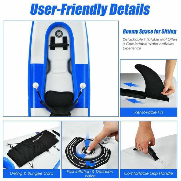 1 Person Blow Up Inflatable Fishing Tandem Kayak Canoe - Aroflit