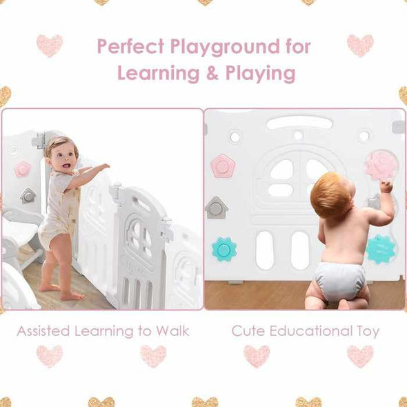 10 Panels Portable Baby Playpen Yards W/ Tray Table & Desk - Aroflit