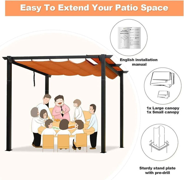 10’ x 10’ Retractable Outdoor Pergola with Weatherproof Canopy - Aroflit