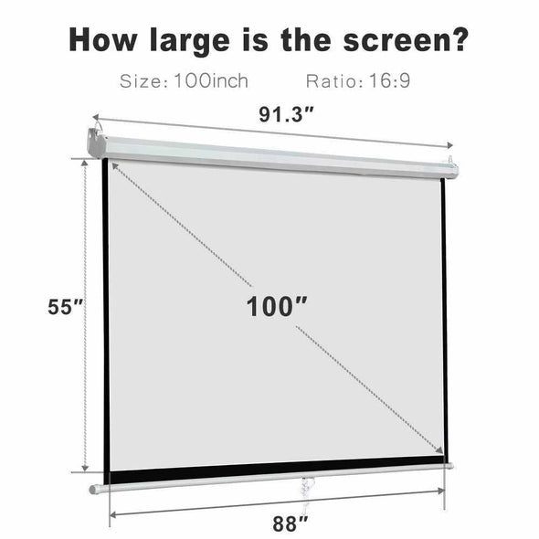 100" Pull Down Indoor Portable Projector Movie Screen - Aroflit
