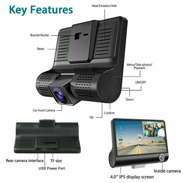 1080P Car Video Dash Cam HD Dual Lens Recorder G - Sensor Mirror Camera - Aroflit