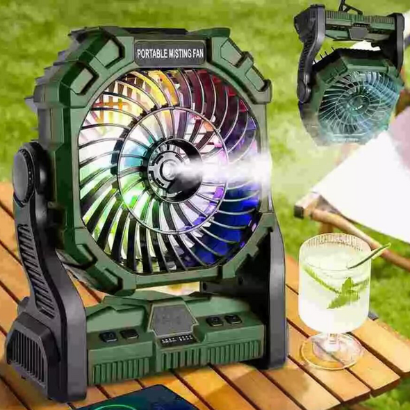 Portable Camping Water Misting Cooling Fan with LED Lighting