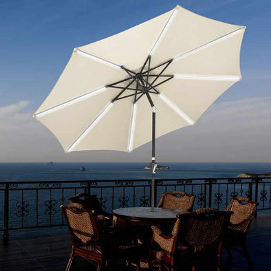 10FT Outdoor White Patio Table Umbrella With LED Lights - Aroflit