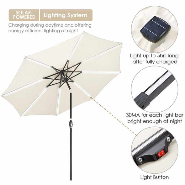 10FT Outdoor White Patio Table Umbrella With LED Lights - Aroflit