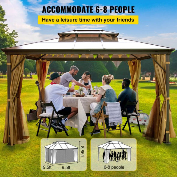 10x10' Hardtop Patio Gazebo – Aluminum Frame w/ Curtains & Mesh - Aroflit