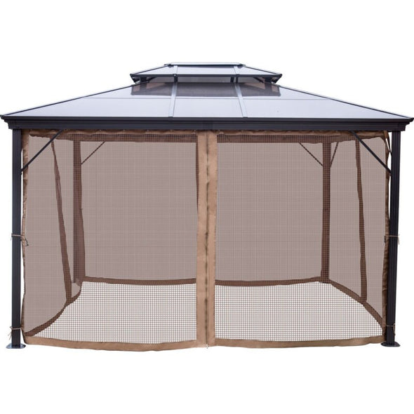 10x10' Hardtop Patio Gazebo – Aluminum Frame w/ Curtains & Mesh - Aroflit