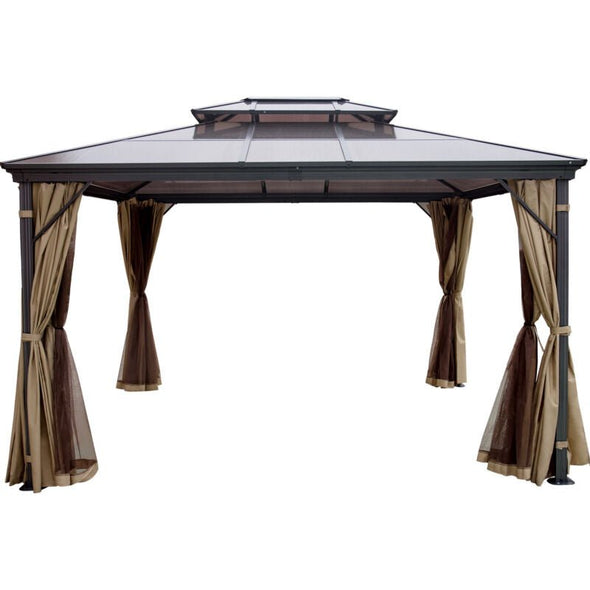10x10' Hardtop Patio Gazebo – Aluminum Frame w/ Curtains & Mesh - Aroflit