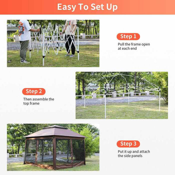 10x10 Portable Garden Backyard Pop - Up Covered Gazebo - Aroflit