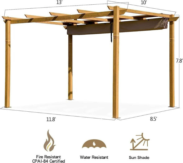 10'x13' Retractable Wall - Mounted Pergola with Adjustable Canopy - Aroflit