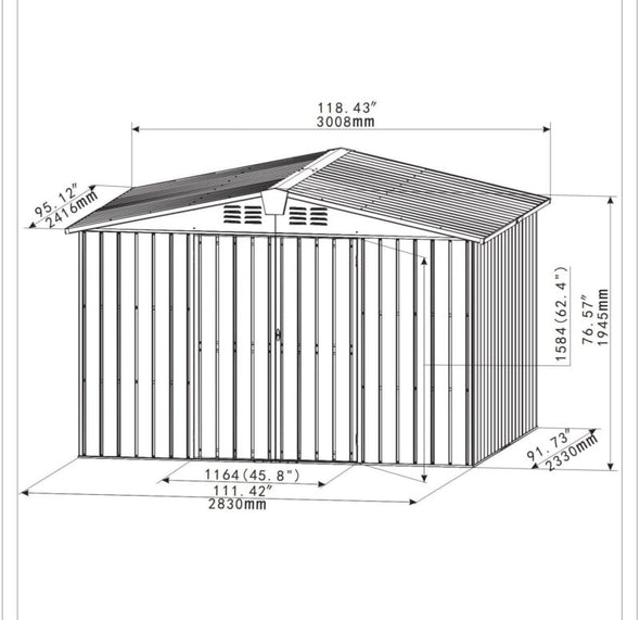 10'x8' Metal Storage Shed – Spacious, Lockable, Durable Outdoor Solution - Aroflit