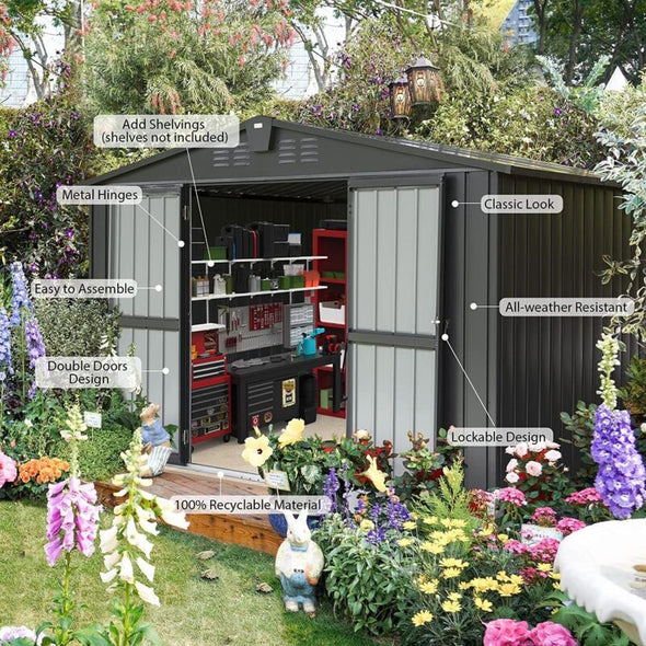 10'x8' Metal Storage Shed – Spacious, Lockable, Durable Outdoor Solution - Aroflit