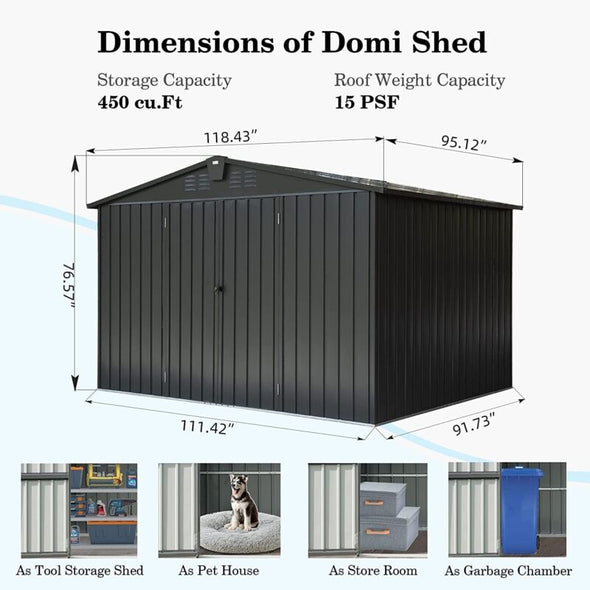 10'x8' Metal Storage Shed – Spacious, Lockable, Durable Outdoor Solution - Aroflit