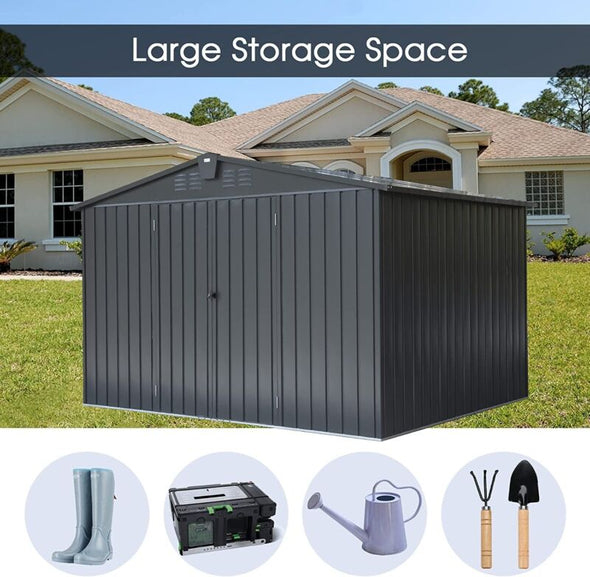 10'x8' Metal Storage Shed – Spacious, Lockable, Durable Outdoor Solution - Aroflit