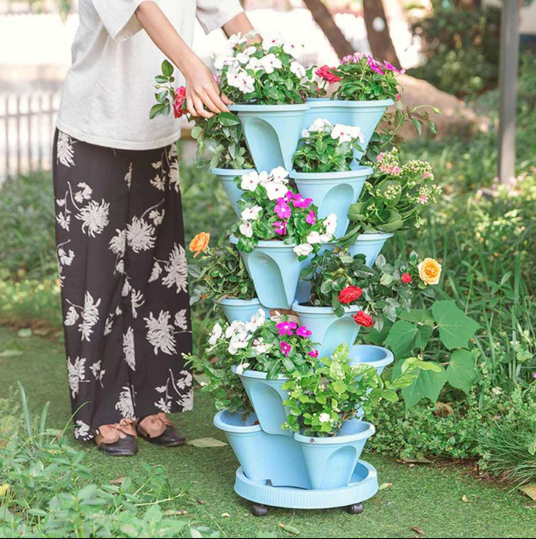 Stand Stacking Planters for Strawberries, Herbs, and Flowers