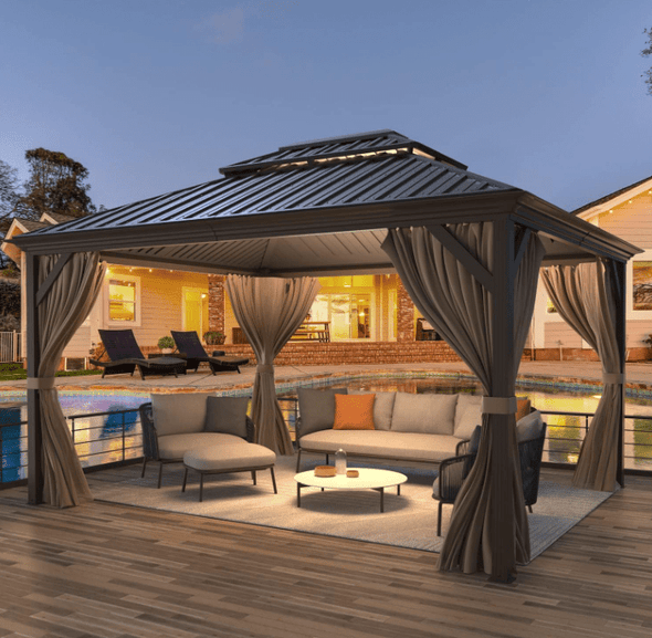 12' x 14' Hardtop Gazebo – Rustproof Aluminum Frame, Double Roof - Aroflit