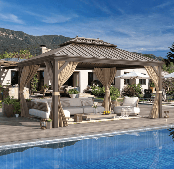 12' x 14' Hardtop Gazebo – Rustproof Aluminum Frame, Double Roof - Aroflit