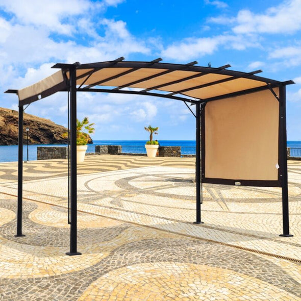 12x9 Ft Retractable Steel Pergola with Canopy for Patio or Outdoor Shade - Aroflit
