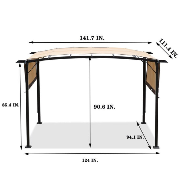 12x9 Ft Retractable Steel Pergola with Canopy for Patio or Outdoor Shade - Aroflit