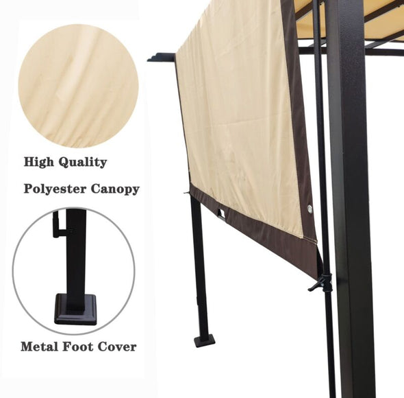 12x9 Ft Retractable Steel Pergola with Canopy for Patio or Outdoor Shade - Aroflit