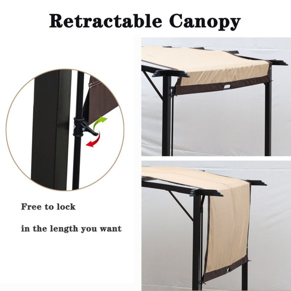 12x9 Ft Retractable Steel Pergola with Canopy for Patio or Outdoor Shade - Aroflit