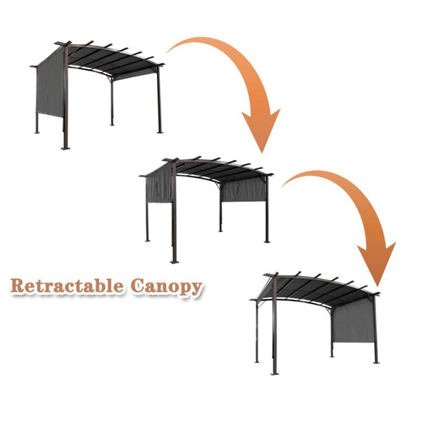 12x9 Ft Retractable Steel Pergola with Canopy for Patio or Outdoor Shade - Aroflit