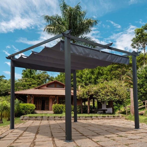13x10 Ft Aluminum Pergola with Retractable Canopy for Outdoor Shade - Aroflit