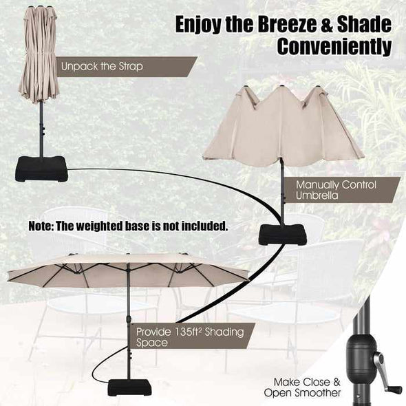 15FT Large Outdoor Patio Beach Umbrella - Aroflit
