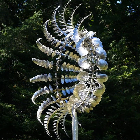 Magic Metal Kinetic Sculpture, Dual Wind Motion Garden Yard Spinner