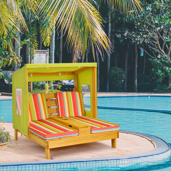 Kids Double Chaise Lounger, Outdoor Cushioned Chair for Pool & Beach
