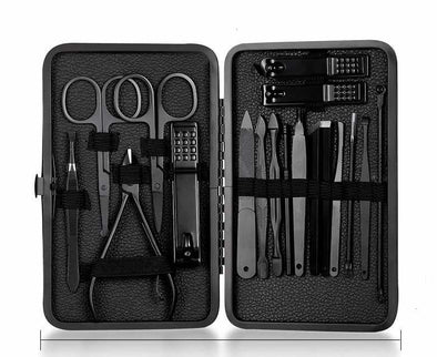 18 pcs Men’s Pedicure Manicure Set Leather Black Gift - Aroflit