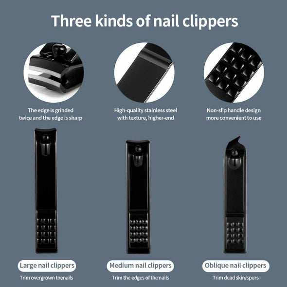 18 pcs Men’s Pedicure Manicure Set Leather Black Gift - Aroflit