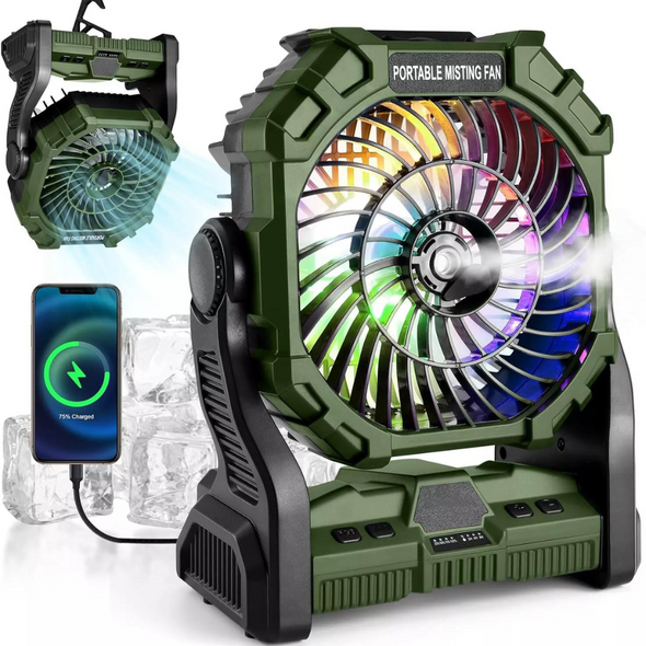 Portable Camping Water Misting Cooling Fan with LED Lighting