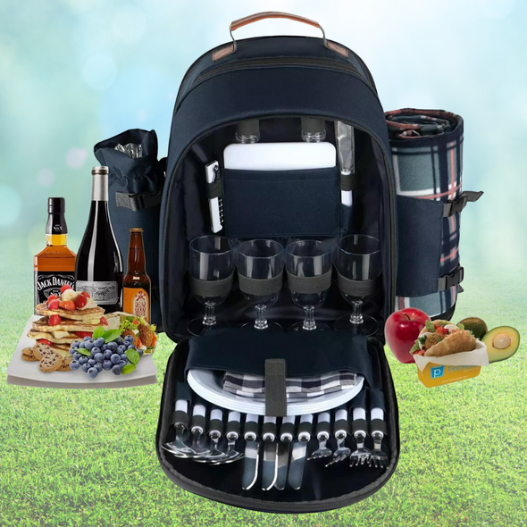 Picnic Basket Backpack Portable Set for 4, Complete Picnic Set
