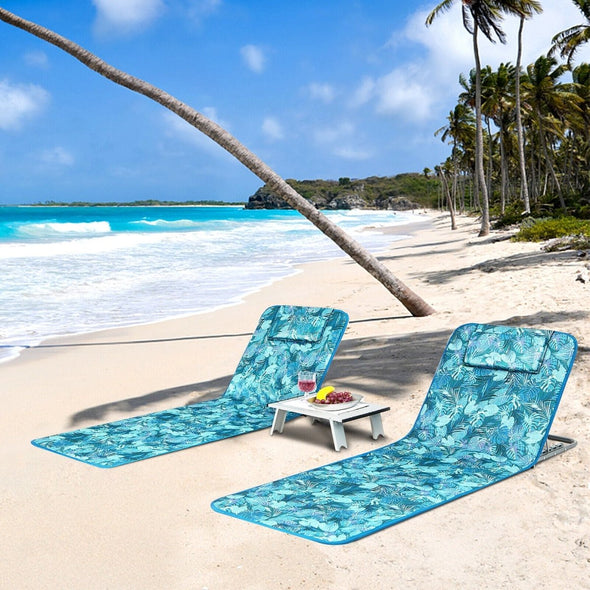 2 - Piece Portable Low Folding Pool, Beach Lounge Chairs with Side Table - Aroflit
