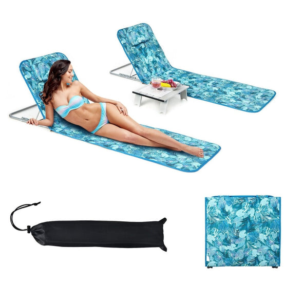 2 - Piece Portable Low Folding Pool, Beach Lounge Chairs with Side Table - Aroflit