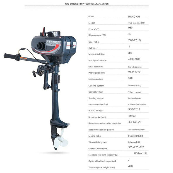 2 Stroke 3.5 HP Outboard Boat Engine Motor, Lightweight and Powerful - Aroflit
