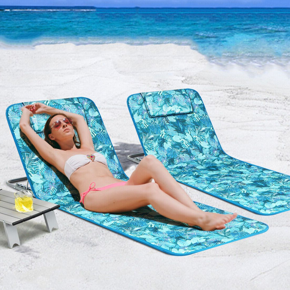 2-Piece Portable Low Folding Pool, Beach Lounge Chairs with Side Table