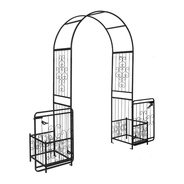Elegant Metal Garden Arch Trellis with Gate, Perfect for Outdoor