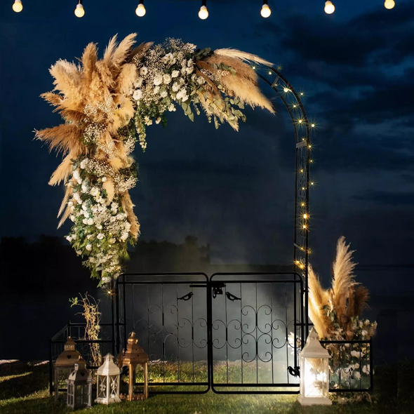 Elegant Metal Garden Arch Trellis with Gate, Perfect for Outdoor