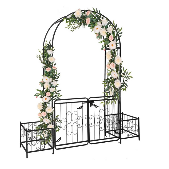 Elegant Metal Garden Arch Trellis with Gate, Perfect for Outdoor