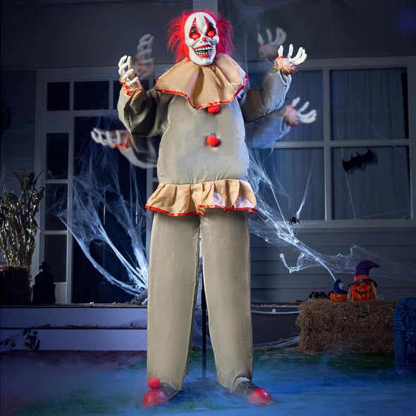 60" Scary Clown Halloween Animatronics with Motion & Light-Up Eyes