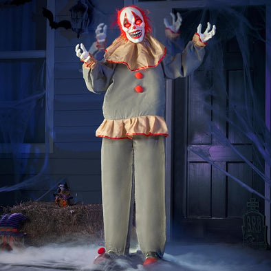 60" Scary Clown Halloween Animatronics with Motion & Light-Up Eyes