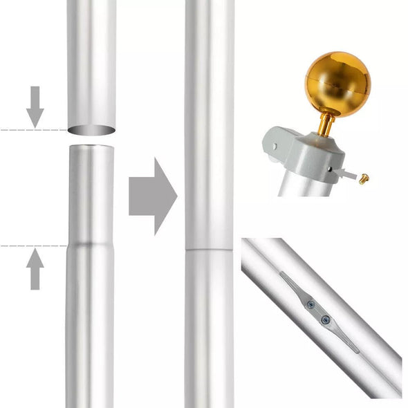 20ft Telescopic Flagpole Kit, Rustproof Aluminum, Adjustable Height - Aroflit