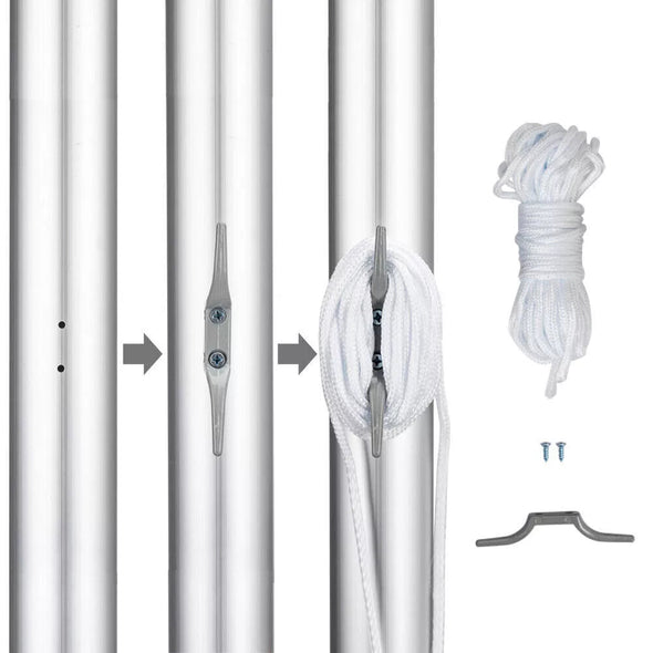 20ft Telescopic Flagpole Kit, Rustproof Aluminum, Adjustable Height - Aroflit