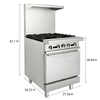 24" Natural Gas 4 Burner Commercial Restaurant Range with Standard Oven - Aroflit