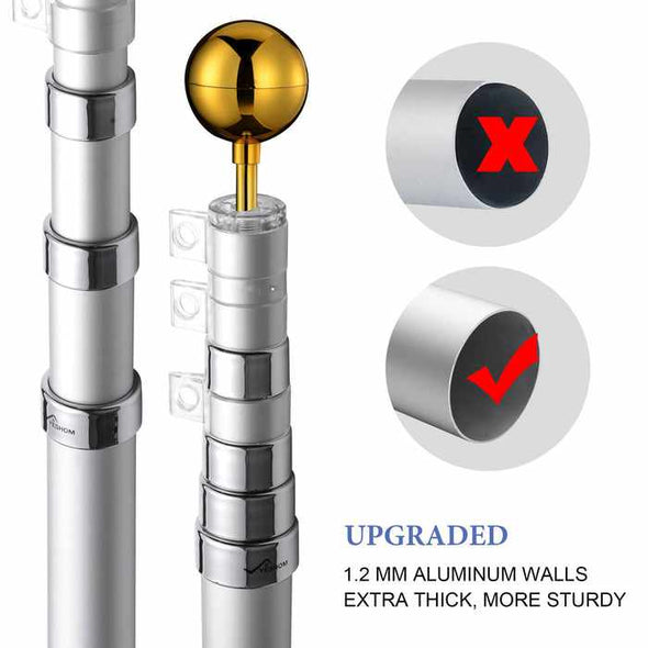 25FT Home Yard Aluminium Telescoping Flag Pole - Aroflit
