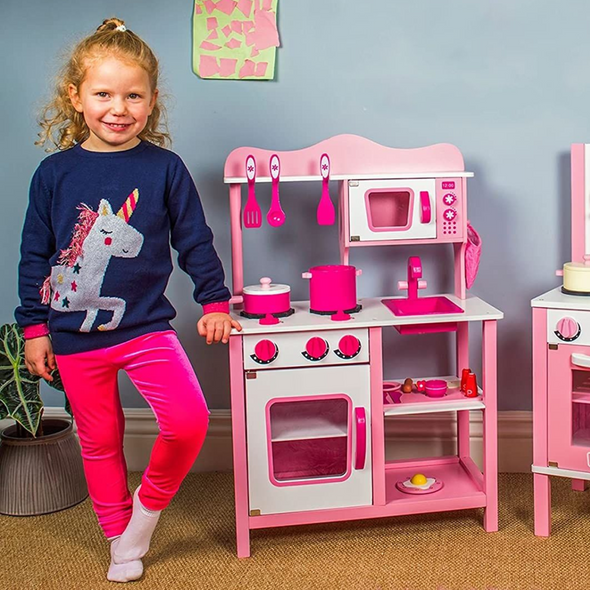 Premium Kids Pretend Play Kitchen Cooking Set with Microwave & Sink