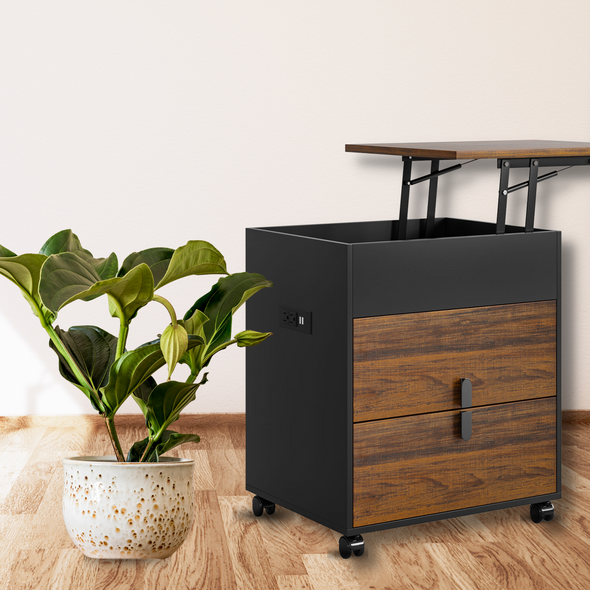 Modern Solid Wood Bedside Nightstand Swivel Table with USB Ports