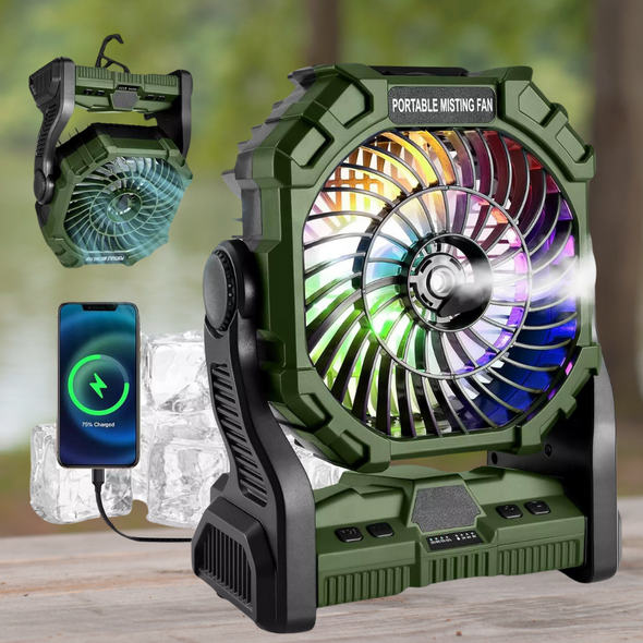 Portable Camping Water Misting Cooling Fan with LED Lighting