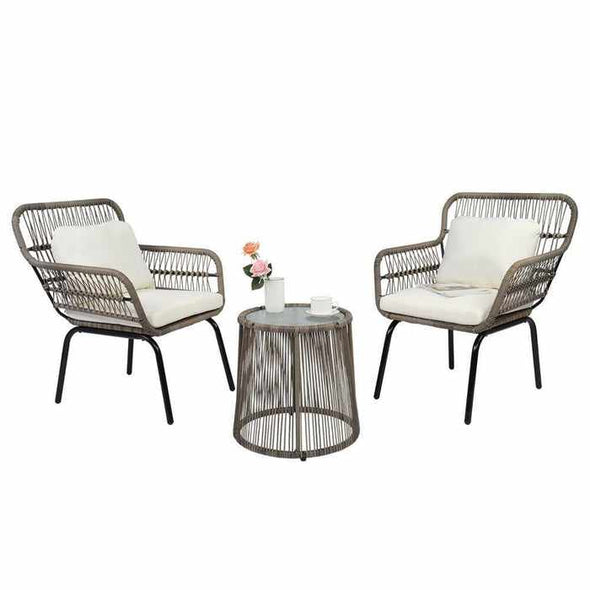 3 Pieces Outdoor Patio Rattan Table & Chairs Set-Aroflit